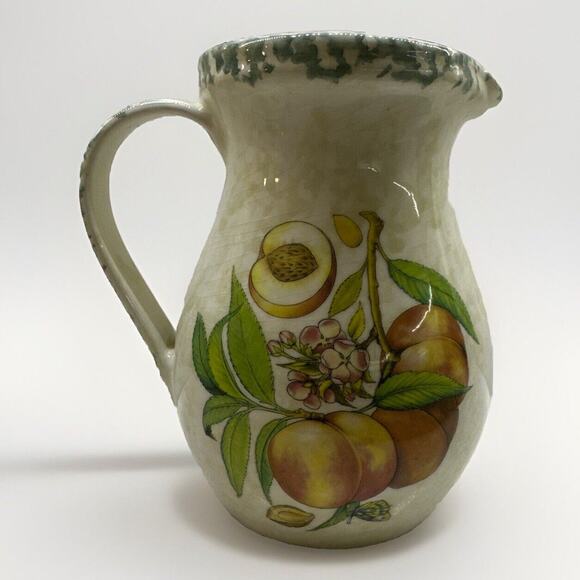 VTG Himark Italy Large Ceramic Hand Painted Peaches & Fruit 8” 56oz Pitcher EUC - Picture 2 of 7